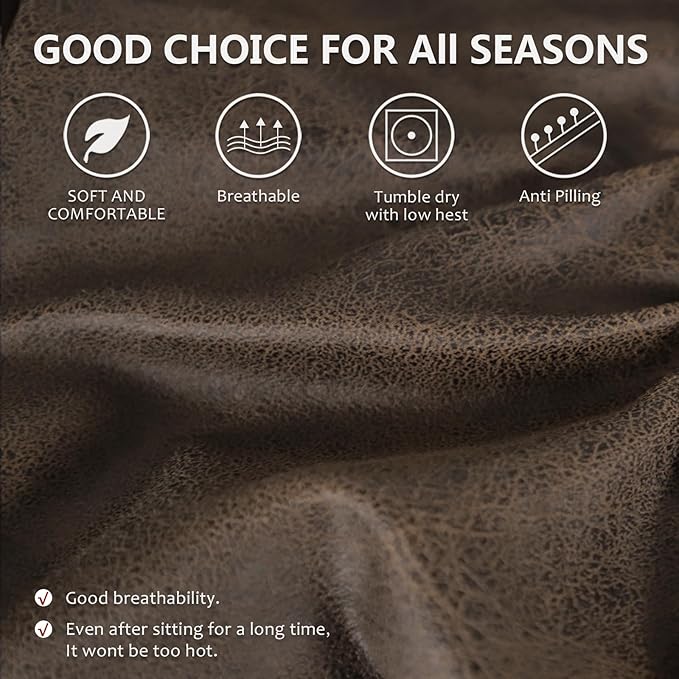 Leather Look Couch Cushion Covers Sofa Seat Slipcovers Sets Couches Furniture Protector for Sectional Armchair Loveseat Pets Kids Stretch Spandex Fabric (1 T-Cushion loveseat, Brown)