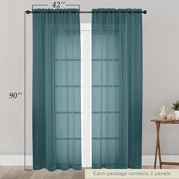 Sheer Dusty Blue Curtains for Bedroom Living Room 90 Inches Long 2 Panels Set, Soft Airy Light Filtering Sheer Window Treatments, Modern Rod Pocket Curtains Drapes, Each 42" Wx90 L Inch