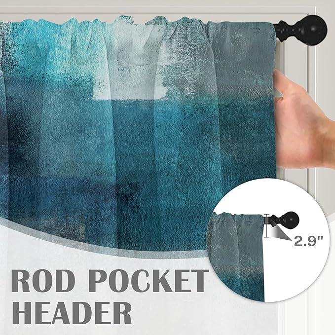 Emvency 4 Pack Valances Window Treatments, Turquoise Abstract Modern Art Blackout Adjustable for Living Room Bathroom Bedroom Kitchen Over Sink, 52x18 Inch Rod Pocket Valances