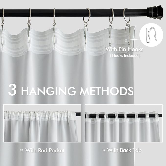 MIULEE Greyish White Back Tab Blackout Curtains 72 Inches Long 2 Panels Set for Living Room Bedroom Privacy, Rod Pocket/Pinch Pleat Thermal Insulated Room Darkening Pleated Light Blocking Drapes