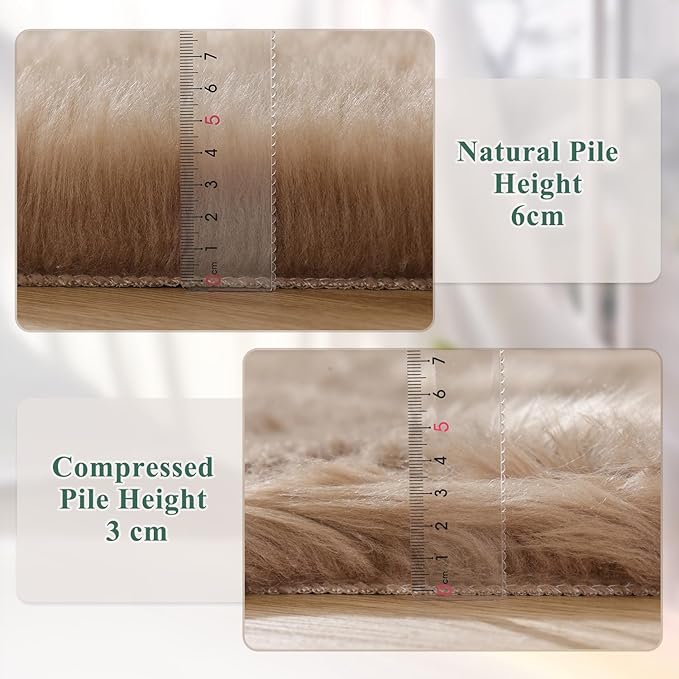 ORINOVA Beige Shag Faux Sheepskin Washable 4X6 Fur Rug for Living Room Bedroom Fluffy Furry Area Rug Rectangle Nursery Decor Rug