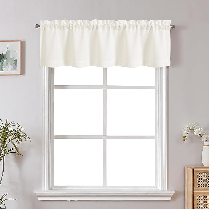 Chyhomenyc Cream Short Curtain Valance for Windows, Faux Linen Textured Half Window Curtains, Burlap Solid Topper Small Curtain Valance for Bathroom Laundry Basement, 60Wx18L Inch, 1 Piece
