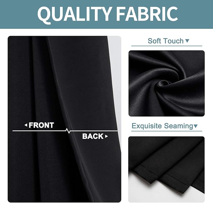 ChrisDowa Small Window Curtains for Kitchen and Bedroom - Grommet Short Thermal Insulated Room Darkening Curtains (2 Panels, Black, 34 x 36 Inch)