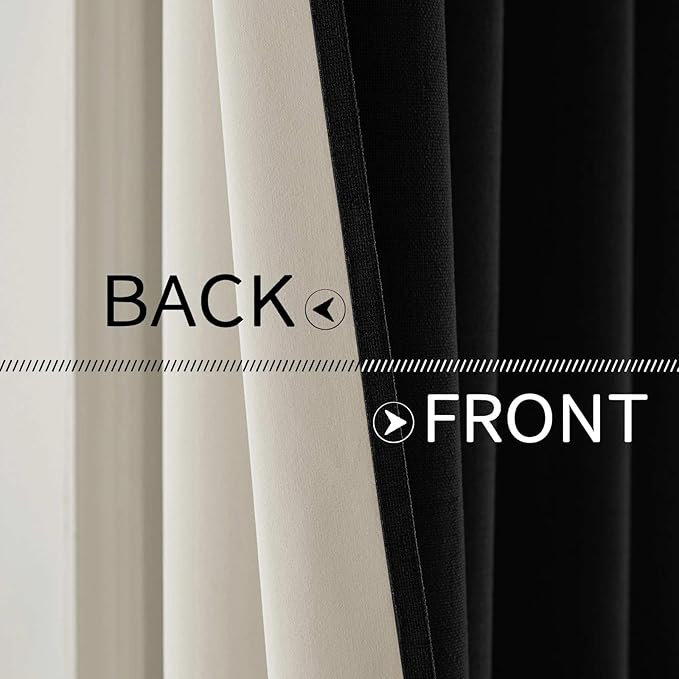 MIULEE Linen Texture Curtains for Bedroom Solid 100% Blackout Thermal Insulated Halloween Black Curtains Grommet Room Darkening Drapes for Living Room Nursery 52x96 Inch (2 Panels)