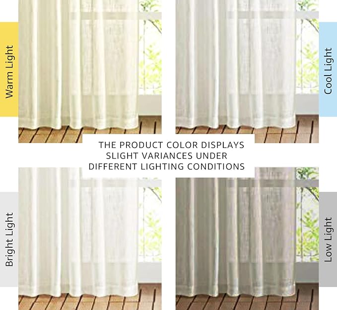 NICETOWN Linen Sheer Curtains and Drapes for Living Room, Rod Pocket & Back Tab Semitransparent with Light Through Vertical Window Treatments for Sliding Glass Door, Natural, W52 x L84, Set of 2