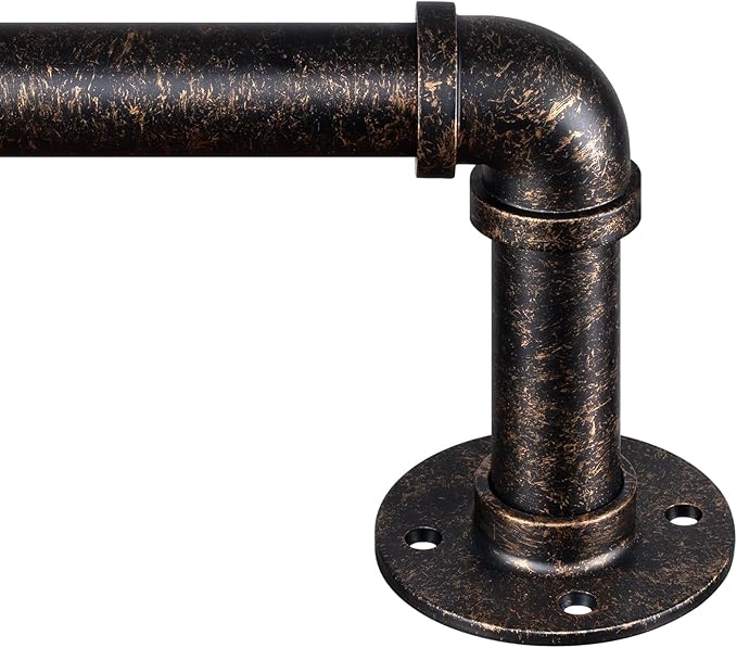 Zeerobee Curtain Rods for Windows 32 to 48, 1 Inch Industrial Wrap Around Vintage Bronze Curtain Rod, Indoor/Outdoor Room Divider Adjustable Drapery Pole, 32"-48"