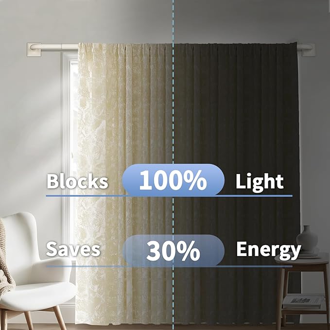 Beige White Curtain Rods for Windows 48-90Inch(4-7.5ft) Heavy Duty Wrap Around Blackout Curtain Rods,Adjustable Room Darkening Drapery Rod for Bedroom, Living Room, Sliding Door & Outdoor Patio