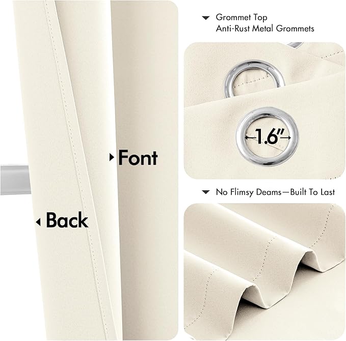 MIULEE Beige White Blackout Curtains for Bedroom Living Room 54 Inches Long 2 Panels, Thermal Insulated Room Darkening Drapes Solid Grommet Noise Reduction Light Blocking Window Treatments 40x54 Inch