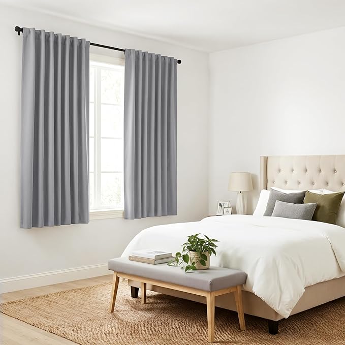 PONY DANCE Curtains 45 Inches Long - Light Block Drapes with Back Tabs & Rod Pocket Top Window Treatments Panels for Decoration, 52 x 45 Inches, Silver Grey, 2 PCs