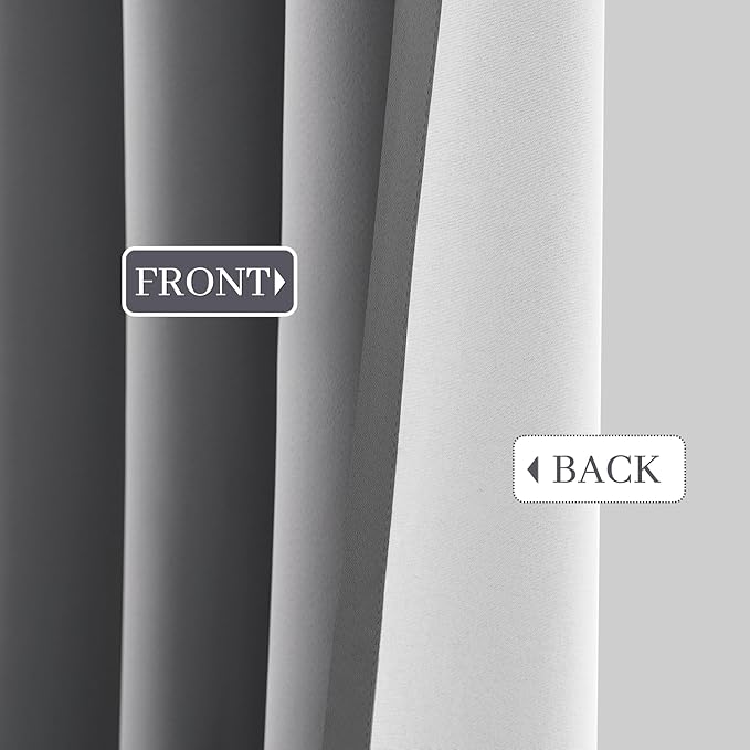 Yakamok Grey Room Darkening 100% Blackout Curtains Grommet Window Treatments with 2 Thick Layers-Gray Thermal Insulated Drapes Set of 2 Panels for Bedroom Living Room 52 Inches by 72 Inches Length