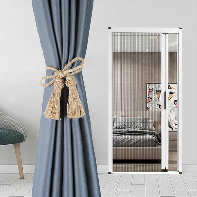 Fenghuangwu Curtain Tiebacks Handmade Decorative Curtain Holdbacks Rope with Tassel (Jute, 4P)