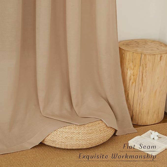 NICETOWN Camel Linen Kitchen Window Curtains Over Sink, Grommet Thick Linen Camel Short Window Treatments Privacy Assured with Light Filtering for Bedroom/Bathroom, W34 x L36, 2 Panels