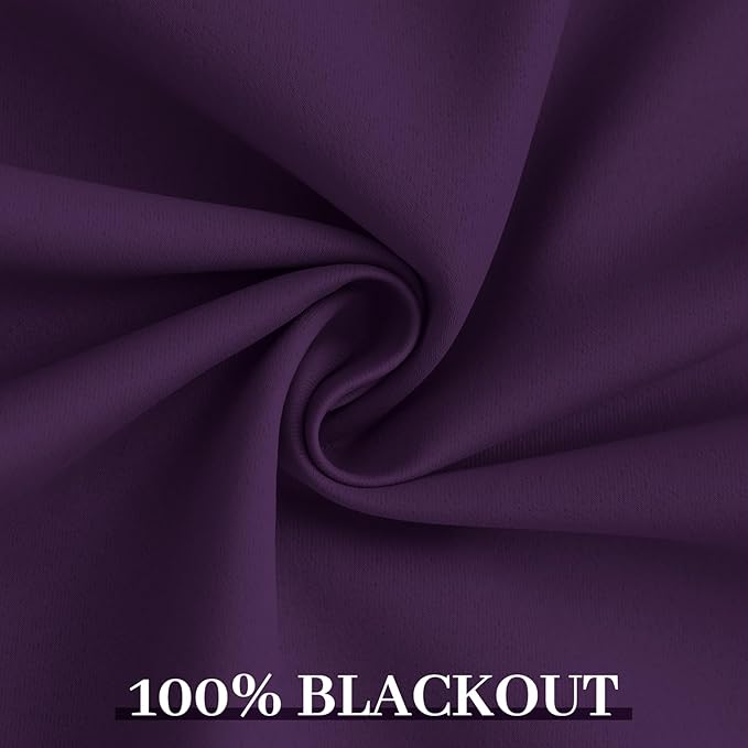 Yakamok Room Darkening 100% Blackout Curtains Grommet Window Treatments with 2 Thick Layers-Purple Thermal Insulated Drapes Set of 2 Panels for Bedroom Living Room 52 Inches by 84 Inches Length