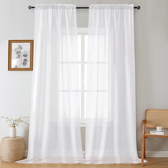 Gwine Extra Long White Sheer Curtains 120 Inches Long 2 Panels Set, Voile Light Filtering Window Drapes for Patio Door/Birthday Party/Hallway Window Guest Room, Each 42Wx120L in, 10FT, White