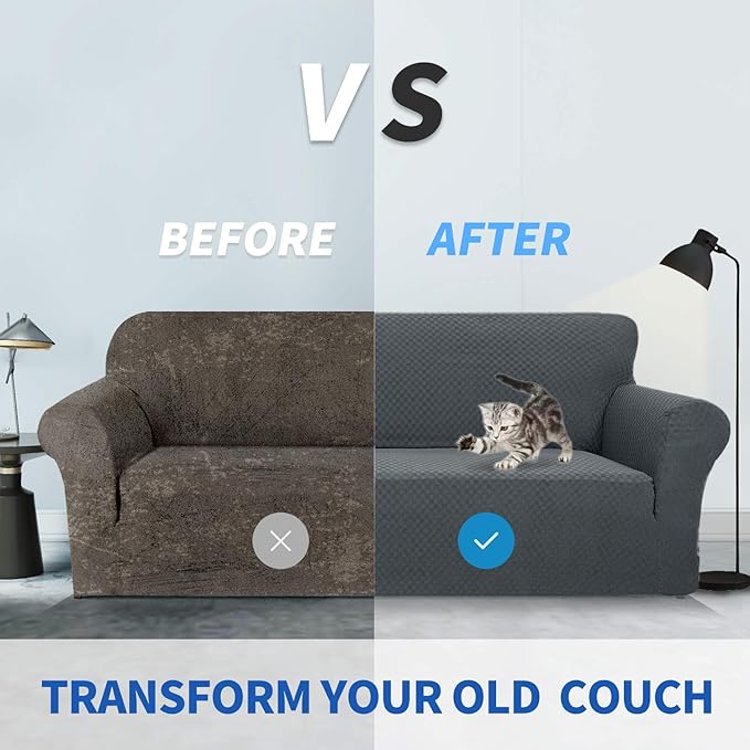 ZNSAYOTX 1 Piece Jacquard Couch Covers for 3 Cushion Couch High Stretch Sofa Cover for Pets Dogs Anti Slip Extra Large Sofa Slipcovers Furniture Protector (XL Sofa, Dark Grey)