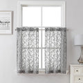 Lecloud Leia Charcoal Grey Sheer Kitchen Curtains 36 Inch Length 2 Panels, Jacquard Leaf Textured Voile Short Curtains, Dual Rod Pocket Semi Sheer Tiers for Bathroom Bedroom Living Room, 28" W x 36" L