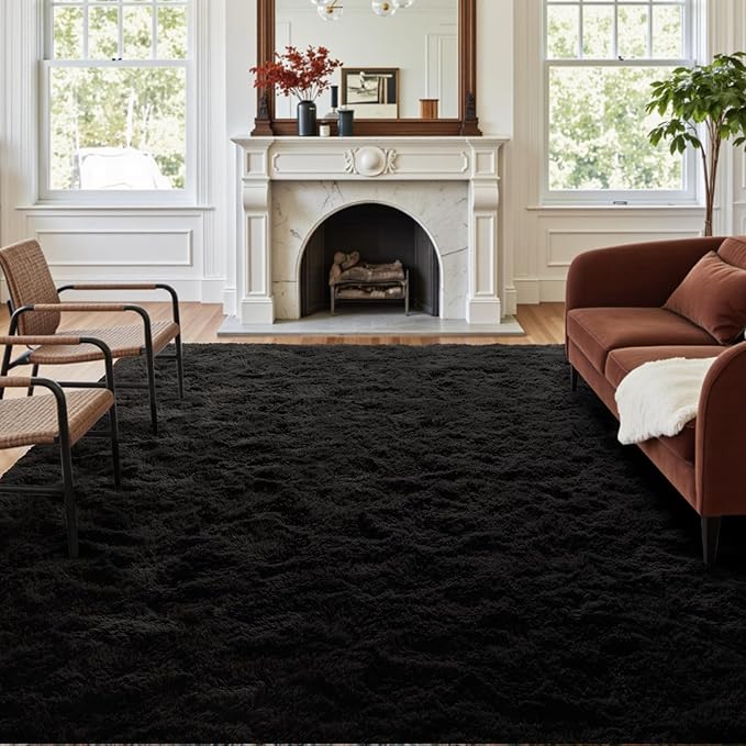 4x6 Ft Shag Black Rugs for Bedroom Living Room, Ultra Soft Fluffy Furry Area Rugs for Indoor Floor, Aesthetic Carpet for Kids Home Decor