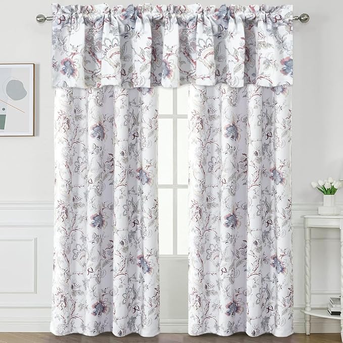 H.VERSAILTEX Blackout Curtain Valances for Kitchen Window/Living Room/Bathroom Privacy Added Rod Pocket Home Decoration Winow Valance, 52" W x 18" L, Floral in Terracotta and Blue