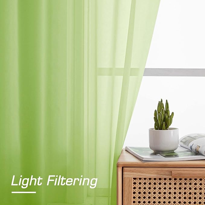 OWENIE Lime Sheer Curtains for Bedroom Living Room 90 Inches Long, Elegant Solid Light Filtering Window Curtain Panles, Modern Rod Pocket Lime Curtain, 2Pcs, Each 42" W x 90" L