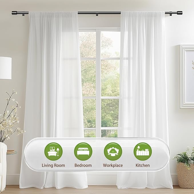 5/8” Diameter Curtain Rods 30-90 Inch, for 30-84 Inch Windows, Adjustable Splicing Black Curtain Rods for Windows with Brackets, Window Rod Long Small Curtains Rod, 2 Pack