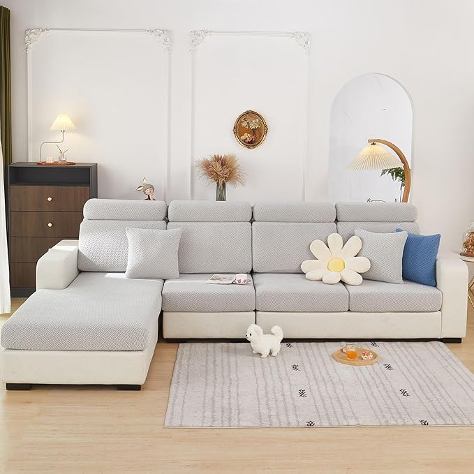 Sofa Covers Couch Covers for Sofa Pet Friendly Couch Cushion Covers Universal Sofa Covers Washable Stretch Slipcovers for Sectional Sofa (Texture Light Gray,Headrest Cover)