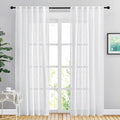 NICETOWN White Curtains 84 inches Long for Living Room, Rod Pocket & Back Tab Semi Sheer Linen Curtains Vertical Drapes Privacy with Light Through for Hall/Villa, 42" W x 84" L, 2 Panels