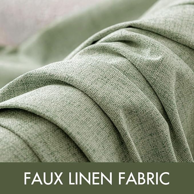 MIULEE Linen Texture Curtains for Bedroom Solid 100% Blackout Thermal Insulated Sage Green Curtains Grommet Room Darkening Drapes for Living Room Nursery 52x45 Inch (2 Panels)