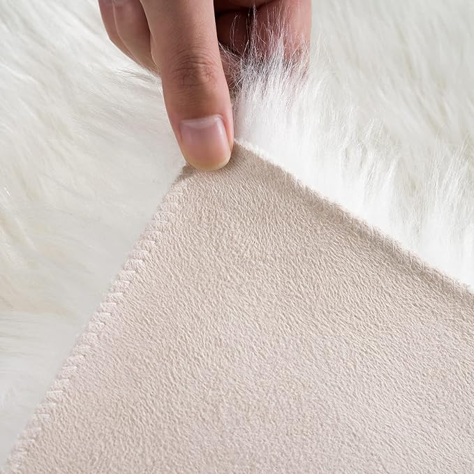 Ciicool Faux Fur Rug for Bedroom, White Fluffy Shag Rugs for Sofa Couch Seat Cushion, Washable Fuzzy Runner Thick Fur Area Rug Floor Carpets for Bedside Living Room, 2x6 Ft Rectangle