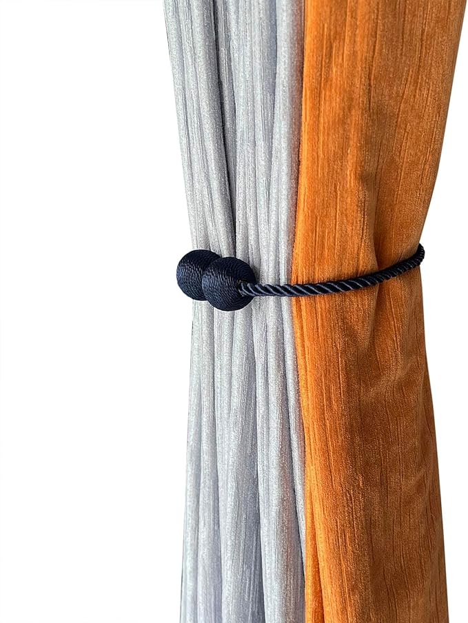 Melaluxe 4 Pack Magnetic Curtain Tiebacks, Decorative Curtain Holdbacks for Window Décor (Navy Blue)