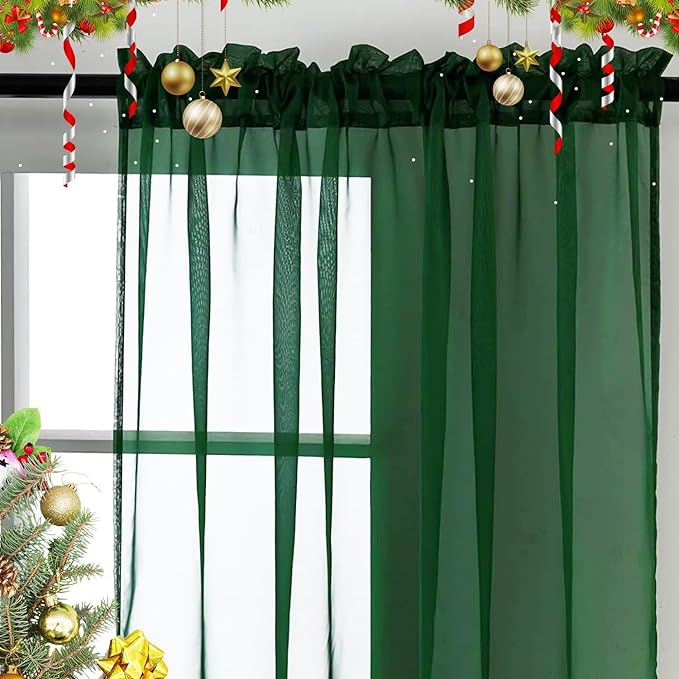 SpaceDresser Basic Rod Pocket Sheer Voile Window Curtain Panels White 1 Pair 2 Panels 42 Width 72 Inch Long for Kitchen Bedroom Children Living Room Yard(Foliage Green,42 W x 72 L)