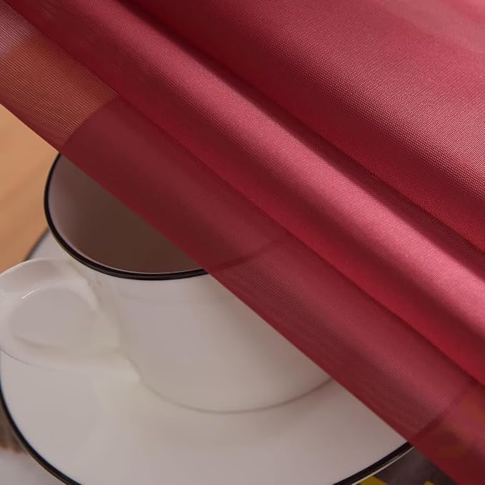 SpaceDresser Burgundy Sheer Curtains 4 Panels Rod Pocket Semi-Sheer Curtain 84 Inches Long Light Filtering Voile Window Drapes for Bedroom Living Room Kitchen, Each 52W x 84L