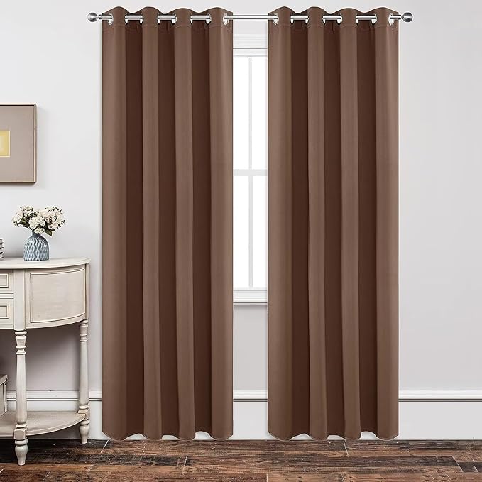 Joydeco Blackout Curtains 84 Inch Length 2 Panels Set, Thermal Insulated Long Curtains& Drapes 2 Burg, Room Darkening Grommet Drapes for Living Room Bedroom Window (W52 x L84 Inch, Brown)