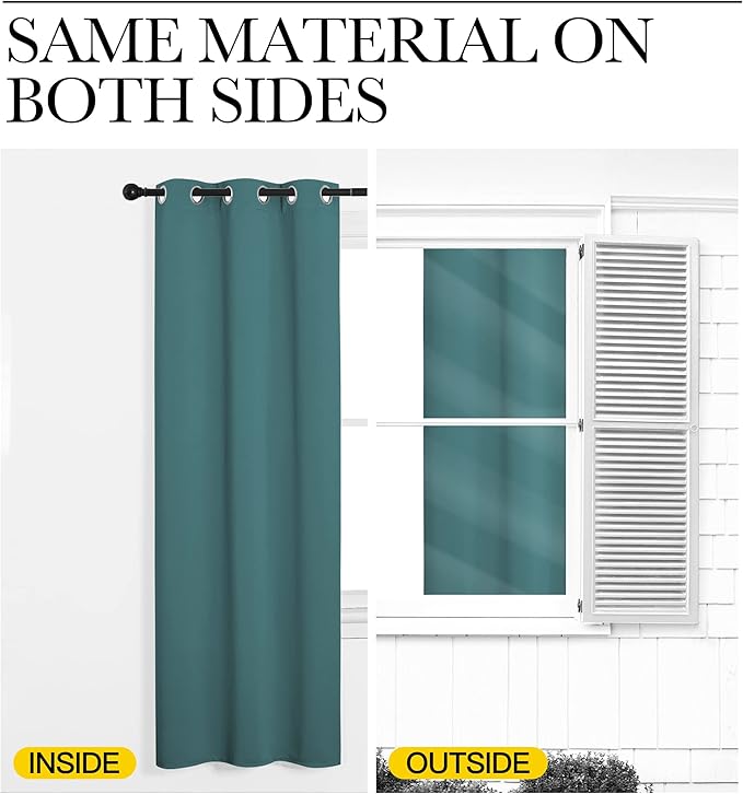 NICETOWN Kitchen Curtain Panels Blackout Draperies, Thermal Insulated Solid Grommet Blackout Curtains/Drapes (Sea Teal, One Pair, 34 by 63-Inch)