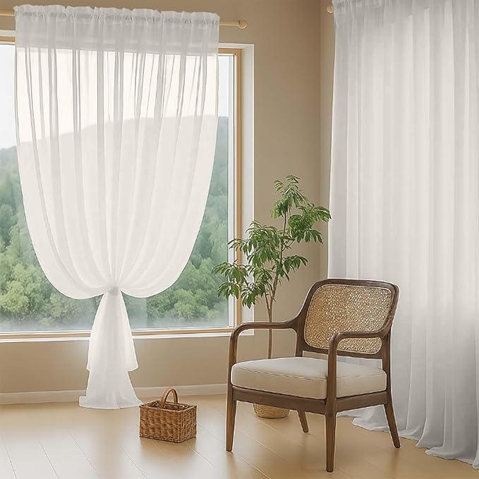Ivory Sheer Curtains 216 Inches Long, Extra Long Light Filtering Scarf Curtains for Wedding Party Ceremony Canopy Decor, Window Voile Sheer Drapes, Dual Rod Pocket, 2x42Wx216L Inches