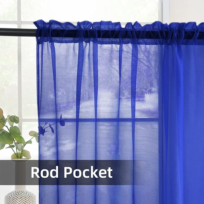 SpaceDresser Sheer Voile Window Treatment Rod Pocket Curtain Panels for Kitchen Bedroom Living Room Drapes Sunlight Filtering Privacy Semi Home Decor Assorted Colors Sizes (Sapphire, 52 W x 72 L)