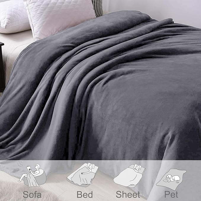 Exclusivo Mezcla Fleece Throw XL Blanket for Couch, Sofa, Super Soft and Warm Dark Grey Blankets, All Season, Cozy, Plush, Lightweight, 50x70 Inches