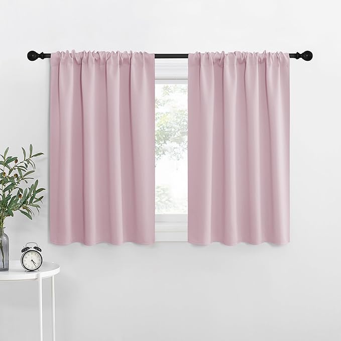 NICETOWN Blackout Curtains for Living Curtains, Baby Pink, 2 Panels, 29 by 30, Room Darkening Window Curtain Panels, Easy-Care Solid Thermal Insulated Draperies/Drapes for Daughter Room