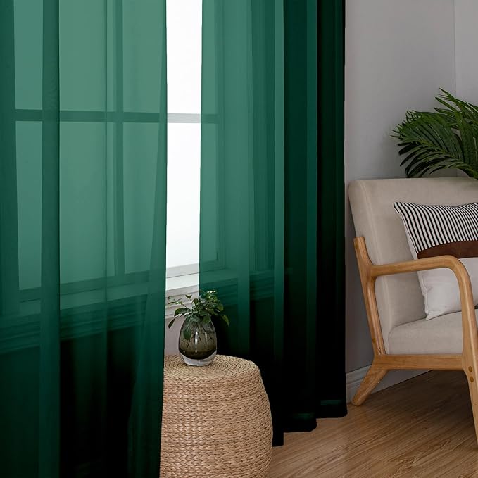 Lecloud Hunter Green Sheer Curtains 90 Inches Long 2 Panels, Airy Voile Solid Curtains, Gauzy Stylish Aesthetic Windows Decor Drapes with Rod Pocket for Bedroom Living Room, Each 42" W x 90" L