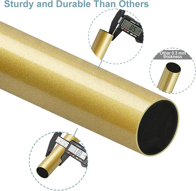 Byondeth Curtain Rods for Windows 16 to 48 or 60 Inches Max Adjustable Length 1 Inch Diameter Window Curtain Rod with Aluminium Finials, Flash Gold