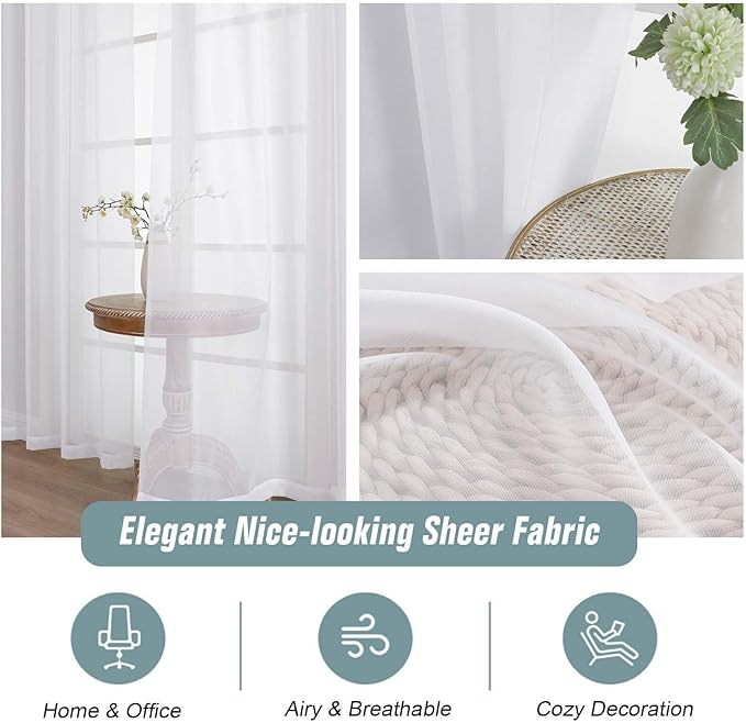 White Window Sheer Curtains 45 Inches Length, Voile Short Curtains for Living Room Bedroom, Modern Soft Window Drapes 2 Panels Set, Top Dual Rod Pocket Design, 2x42Wx45L Inches