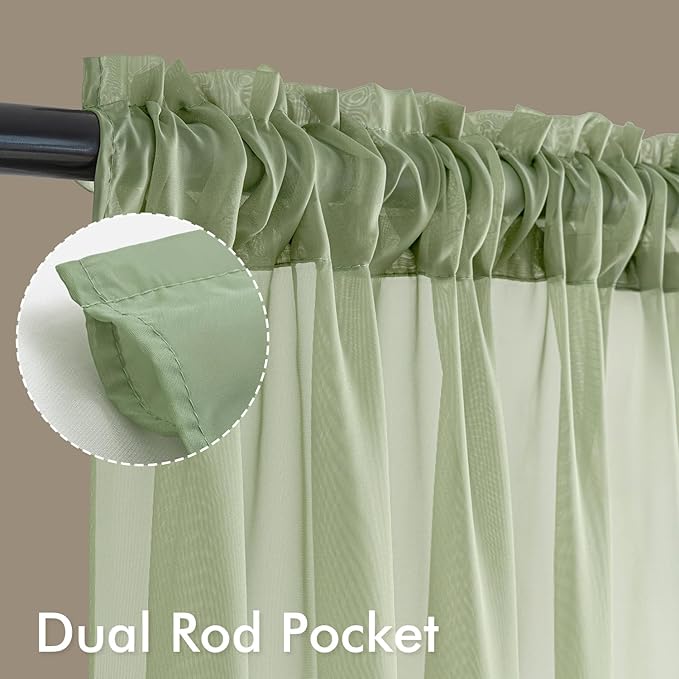 MIULEE Sage Green Sheer Curtains 84 Inches Long, 4 Panels Set, Light Filtering Rod Pocket Voile Drapes Window Treatments, Semi Transparent Airy Fabric for Bedroom and Living Room, 54 x 84 Inches