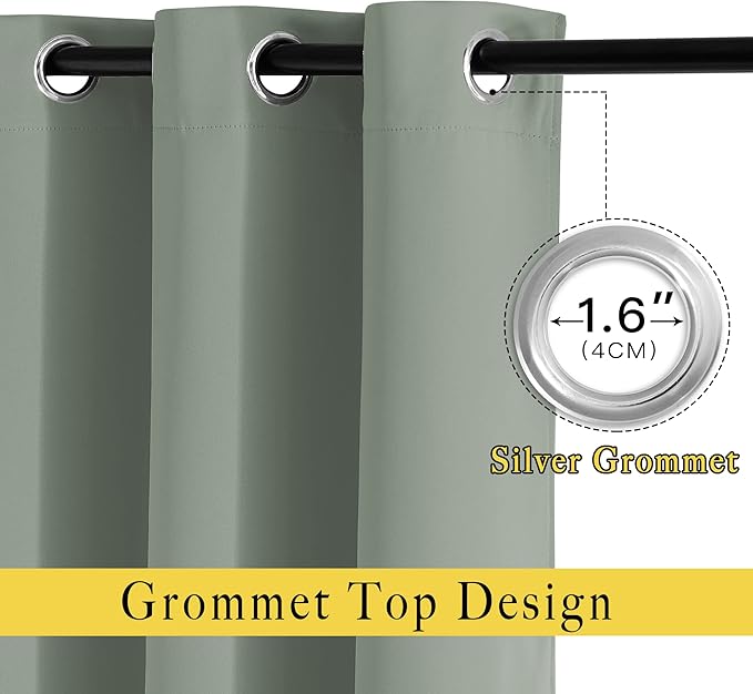 NICETOWN Blackout Sage Green Curtains for Cafe 36 inch Length, Grommet Room Darkening Sound Reducing Solid Window Treatments, W52 x L36, 2 Panels