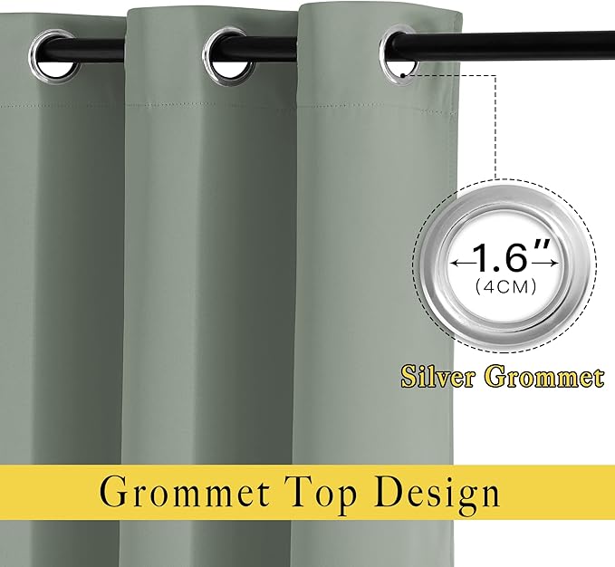 NICETOWN Room Darkening Curtains for Nursery, Grommet Thermal Insulated Light Blocking Window Treatments Sound Reducing for Bedroom, W37 x L72, 2 Panels, Sage Green