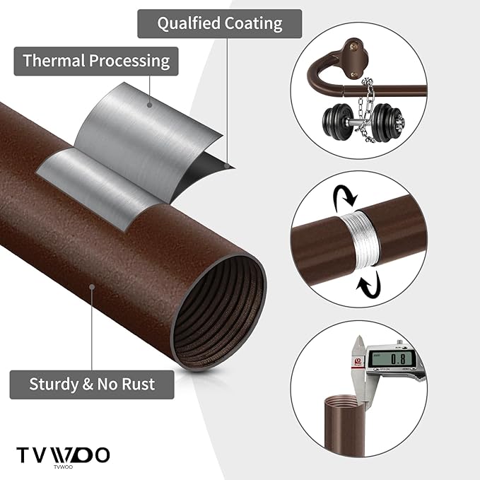 TVWOO Bronze Wrap Around Curtain Rods:5/8 Inch Blackout Adjustable Window Curtain Rod for Bedroom Kitchen Apartment Renter Friendly,Room Darkening Curved Drapery Rods Easy Install,Antique Brown 36-72"