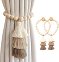 SRG Handmade Magnetic Wooden Bead Curtain Tiebacks 2 PCS | Simple Elegant Magnetic Tassel Curtain Tie Backs | Accessories Wall Decoration | Drapery Tiebacks for Bedroom Window Treatment
