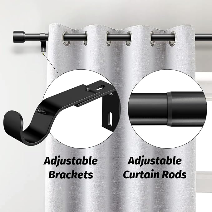 GEEBOBO Black Curtain Rods for Windows 120 to 240 Inch, 1 Inch Extra Long Heavy Duty Easy Install Adjustable Curtain Rods Set for Outdoor, Farmhouse, Bedroom, Living Room (Black, 30"-240")