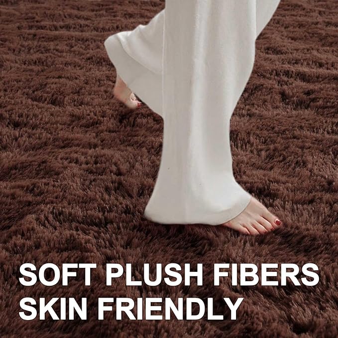 6x9 Ft Large Shag Rugs for Living Room Decor, Ultra Soft Brown Fluffy Furry Area Rugs for Bedroom Indoor Floor, Aesthetic Carpet for Kids Home