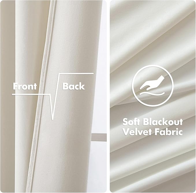 MIULEE Velvet Off White Elegant Grommet Curtains - Thermal Insulated Soundproof Room Darkening Black Out Curtains/Drapes for Classical Living Room Bedroom Decor - 52 x 108 Inch Set of 2