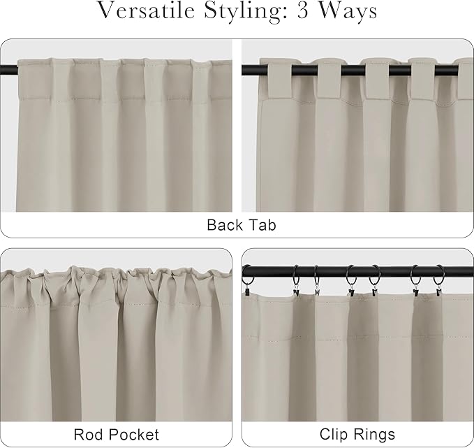 PONY DANCE Cream Blackout Curtains, Thermal Insulated Short Drapes for Small Basement Bathroom Window, Back Tab & Rod Pocket Solid Black Out Curtains for Bedroom, 42 W x 45 L, Ivory/Cream, 2 Panels