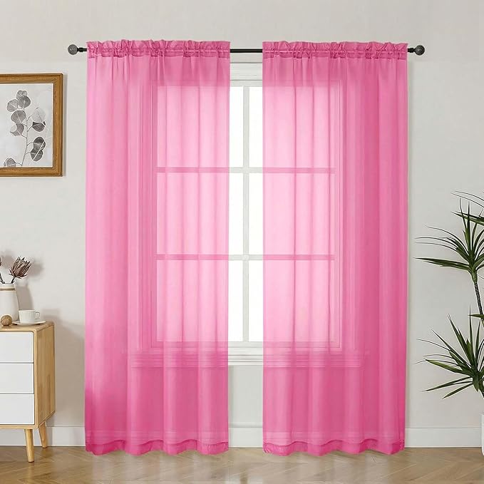Gwine Sheer Curtains 72 Inch Length - Light Filtering Rod Pocket Window Curtain Panels for Bedroom, Elegant Soft Voile Living Room Sheer Drapes, Each 42Wx72L, 2 Panels, Hot Pink